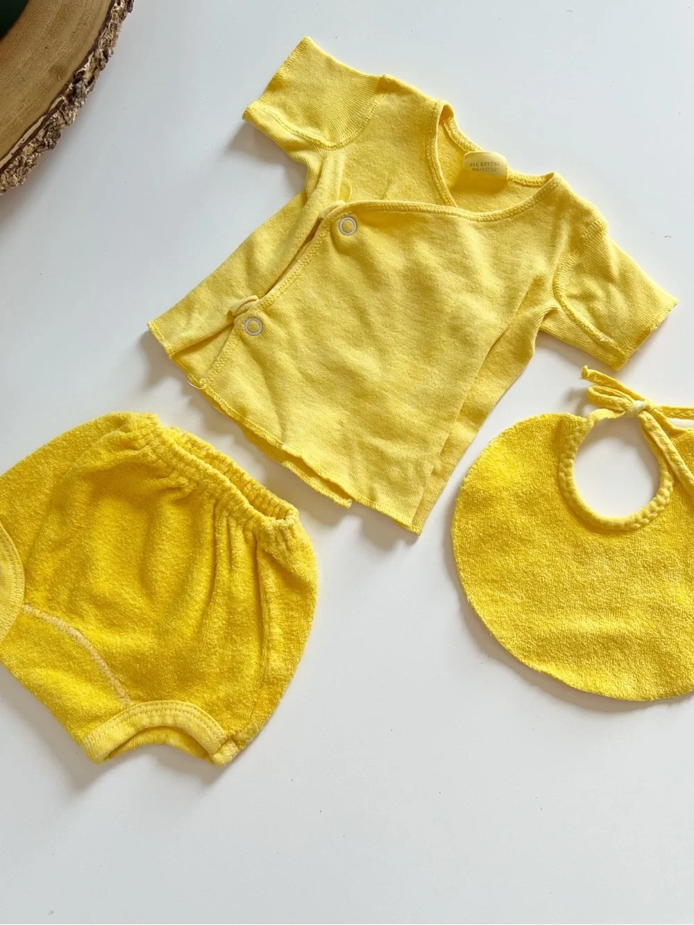 Vintage Yellow Terry 3 Piece Baby Set | Kimono top, Bloomers, and Bib | 0-3m